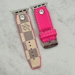 Spark*l Upcycled LV Damier Azur & Neon Pink Apple Watch Band - Size 2, 38-41mm